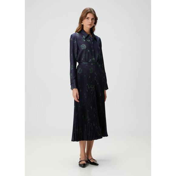 Gabriela Hearst Eames Silk Pleated Skirt in Dark Navy Emerald Green IT 38 US 2 - Picture 3 of 8
